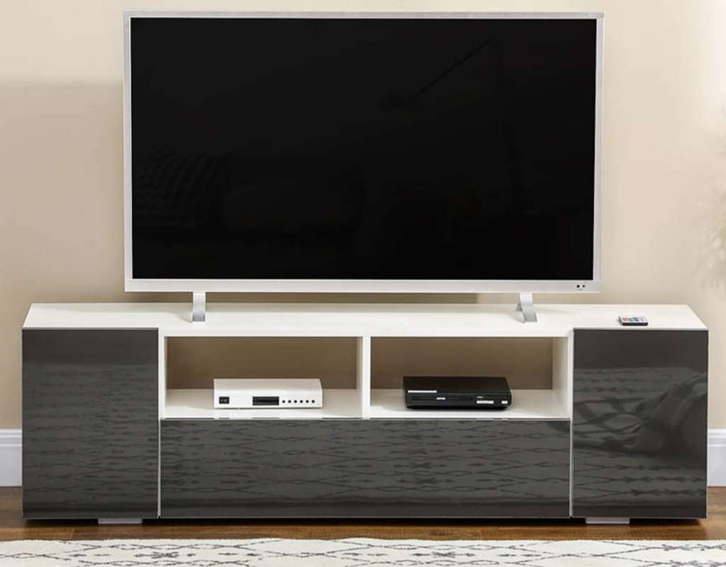 Portland 2 Door 2 Shelf Black and White LED TV Stand Unit